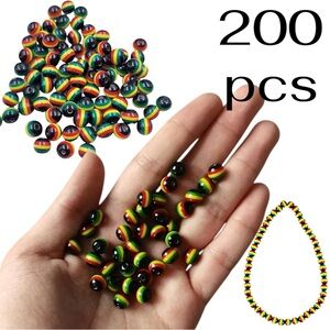 Reggae Rasta colors Stripe Beads Round Colorful Beads 200Pcs